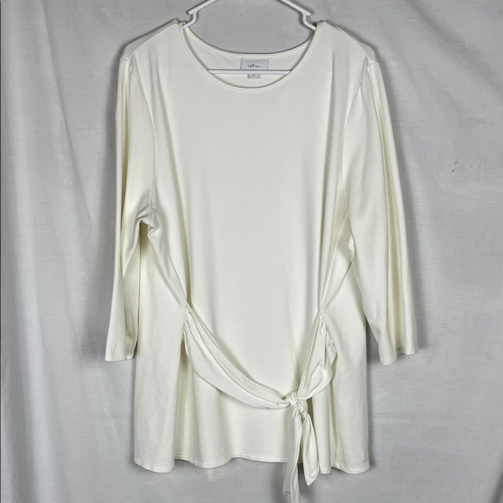 J. Jill Ponte 3/4 Sleeve Ivory Cream Blouse Tunic with Tie Front